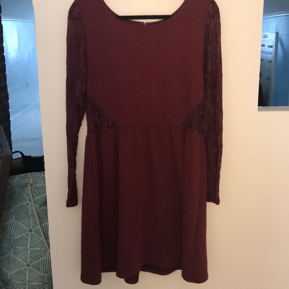 Maroon floral dress with lace cut outs